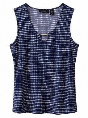 Tahari Navy and White Grid Sleeveless Blouse